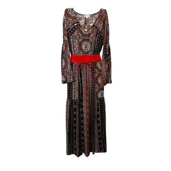 Loveriche Women's Bohemian Paisley Maxi Dress w/ Red Belt Size S - Picture 1 of 12